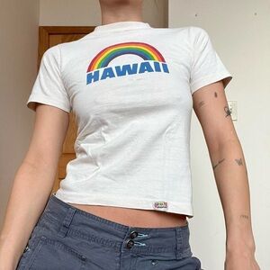 Vintage Baby Tee Shirt - Rainbow Hawaii Graphic Top